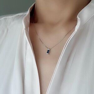 Sterling Silver Small Rectangle Cobalt Blue Pendant Necklaces